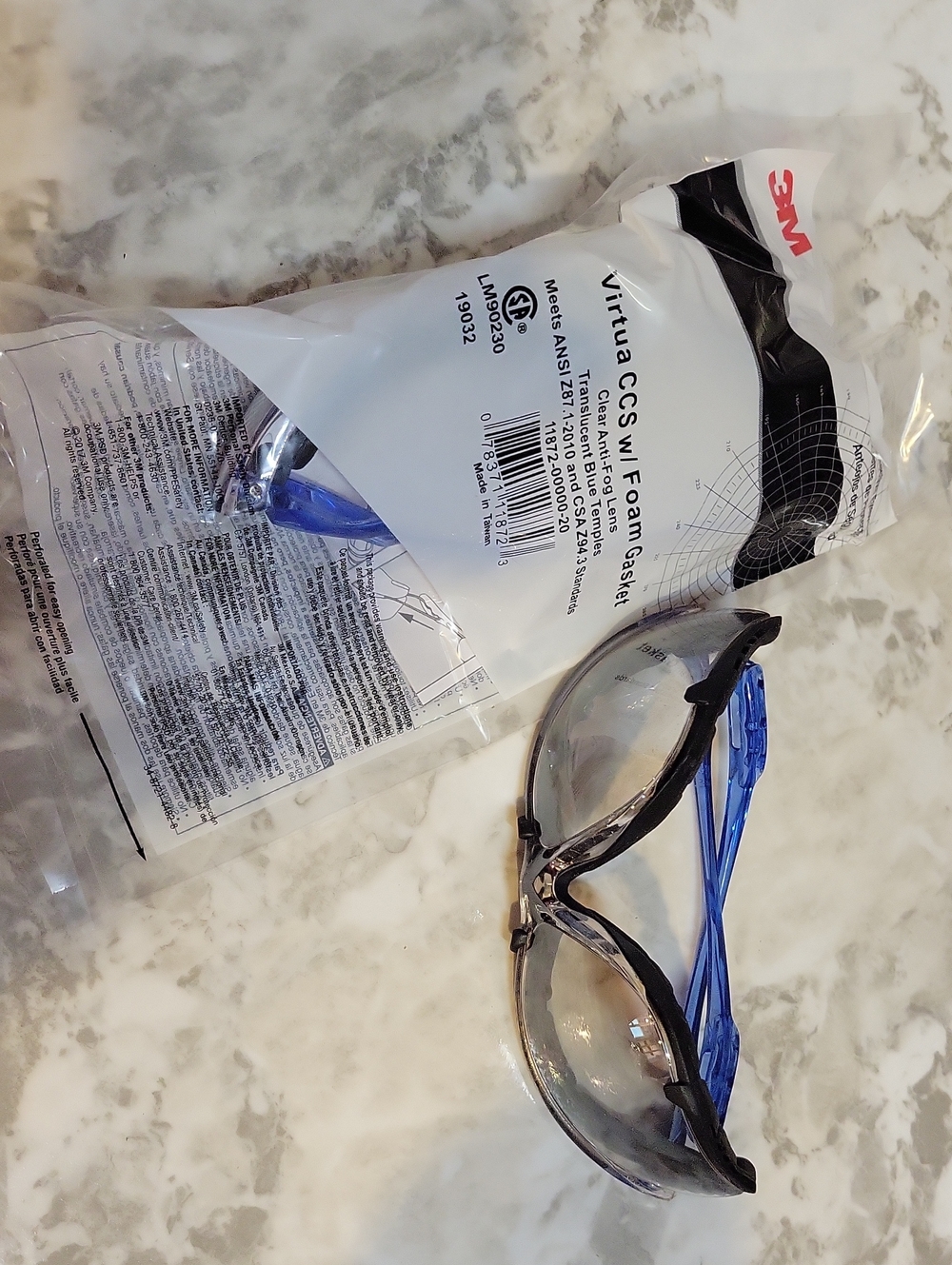 3M Virtua CCS Safety Glasses with Clear Anti-fog Lenses & Foam Gasket # 11872